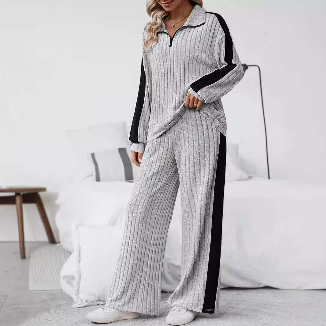 Large Size Casual Suit Women's Sweater Wide Leg Pants Two-piece Set eprolo