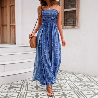 Stomach Blanket Ethnic Style Tube Top Wide Leg Jumpsuit eprolo