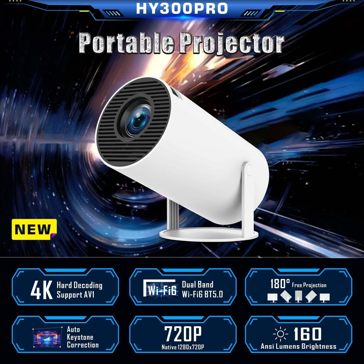 HY300 Pro Projector Home Theater Entertainment Portable Small Projector eprolo