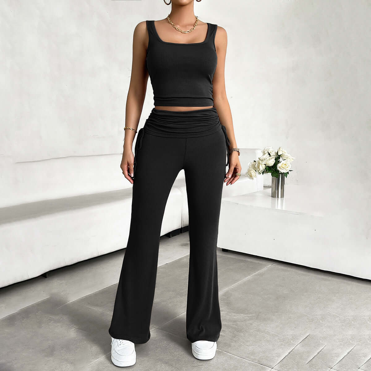 Casual Solid Color Slim Fit Vest Pants Suit eprolo