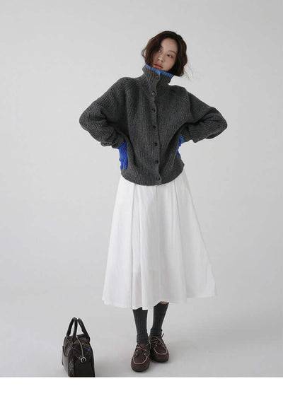 Color Blocking Collar Single Breasted Wool Knitted Cardigan Jacket eprolo