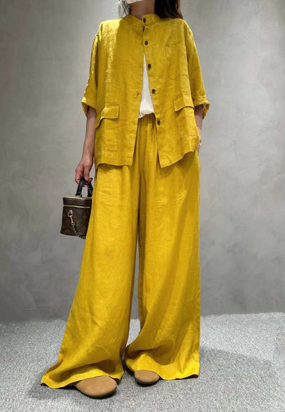 Solid Color Linen Suit Half Sleeve Shirt Casual Pants eprolo