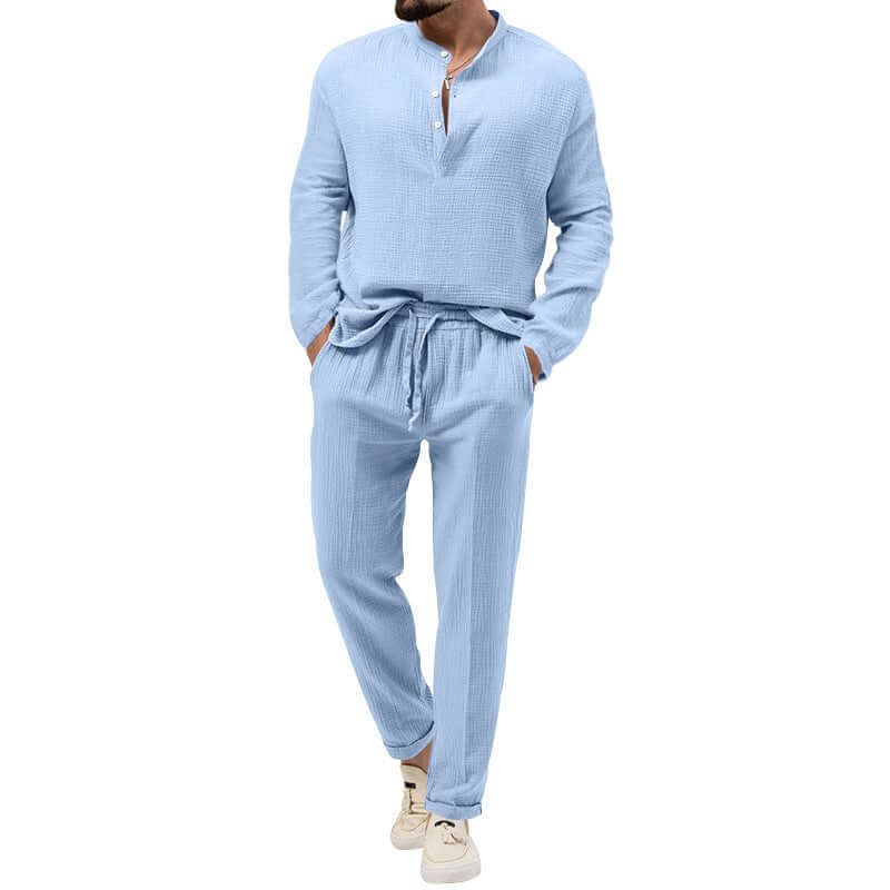 Solid Color Casual T-shirt Long Sleeve Shirt Trousers Suit eprolo