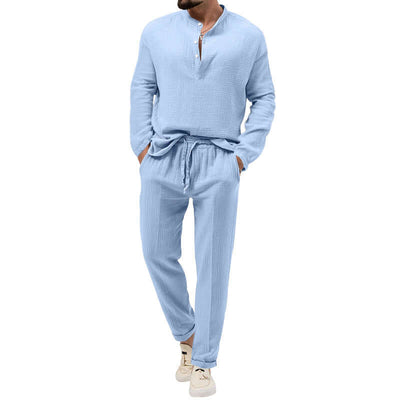 Solid Color Casual T-shirt Long Sleeve Shirt Trousers Suit eprolo