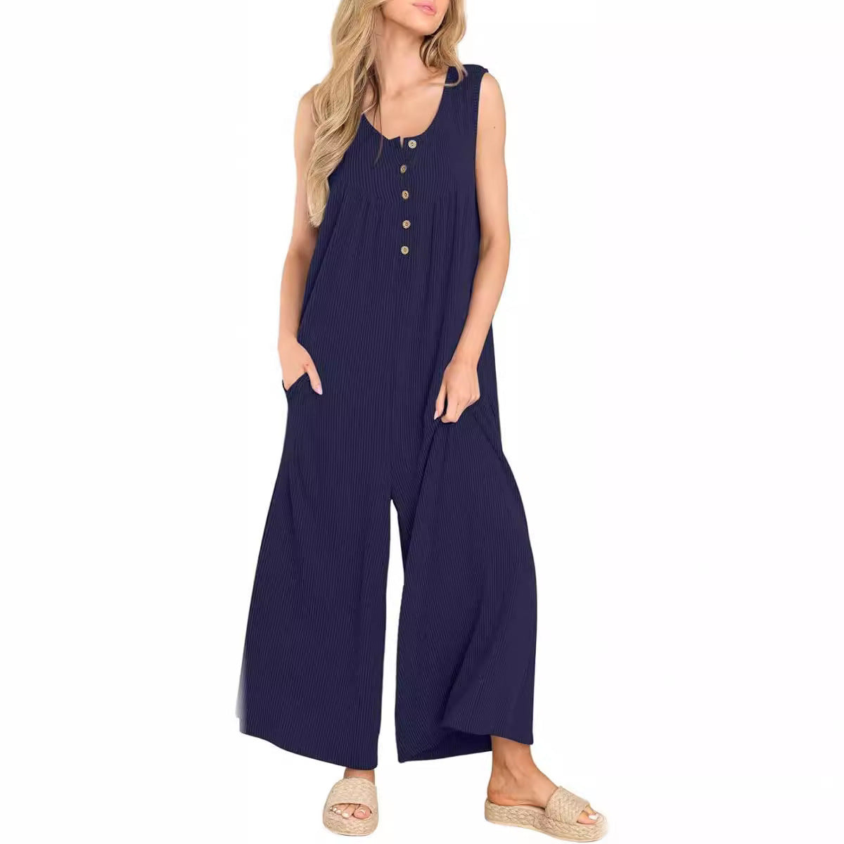 Summer European And American Style Fresh Casual Women's Pocket Jumpsuit eprolo
