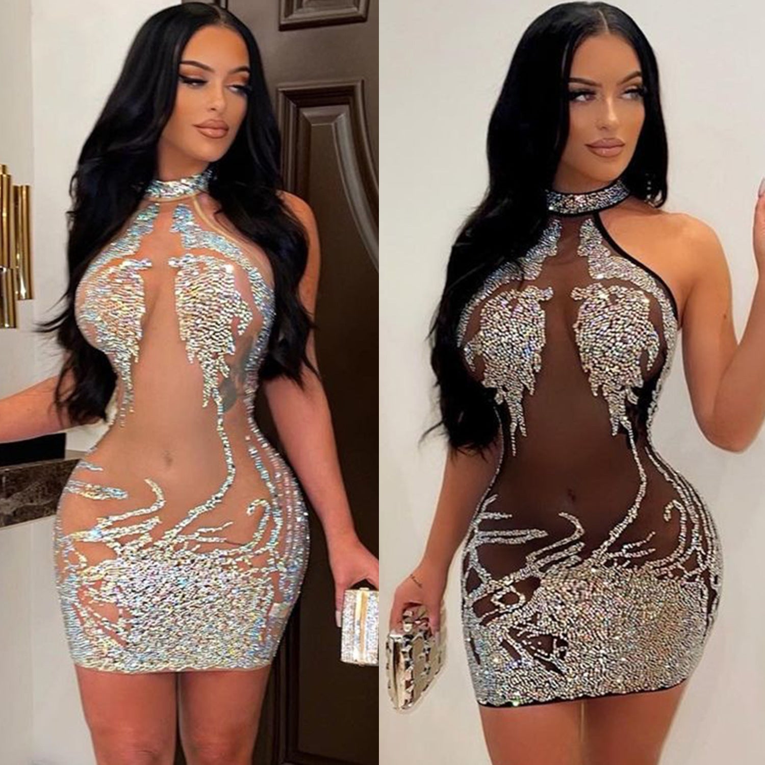 Women's Tight-fitting Mesh Hot Drill Dress eprolo