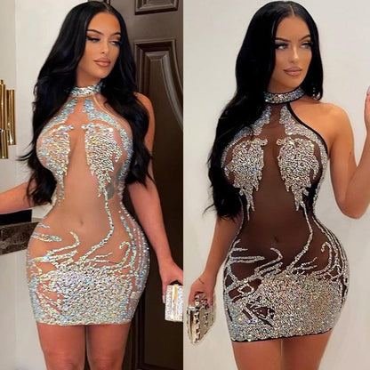 Women's Tight-fitting Mesh Hot Drill Dress eprolo