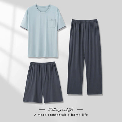 Men's Pajamas Thin Spring And Summer Modal Short-sleeved Trousers Three-piece Home Wear Suit eprolo