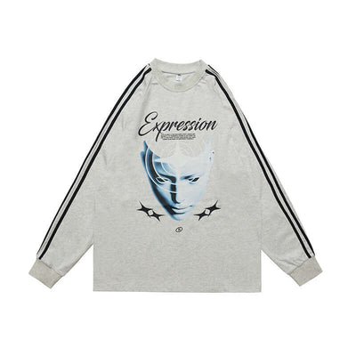 Heavy Pure Cotton Portrait Letter Printed Loose Long Sleeves eprolo