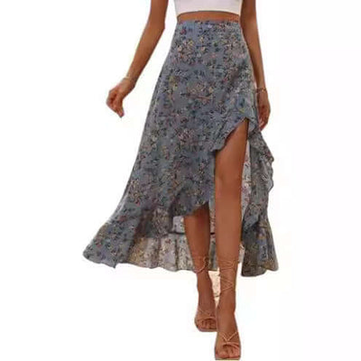 Printed Ruffled Side Slit Skirt eprolo