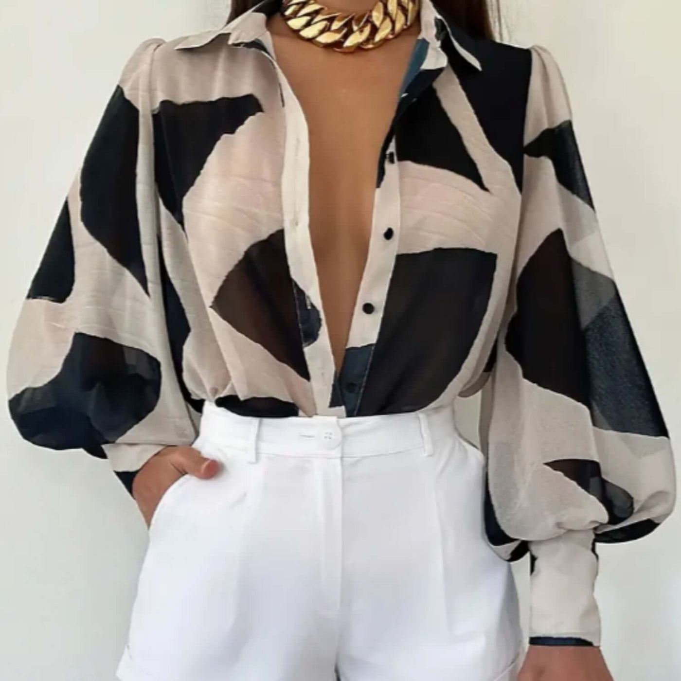 Abstract Pattern Printed Directional Shirt Long Sleeved eprolo