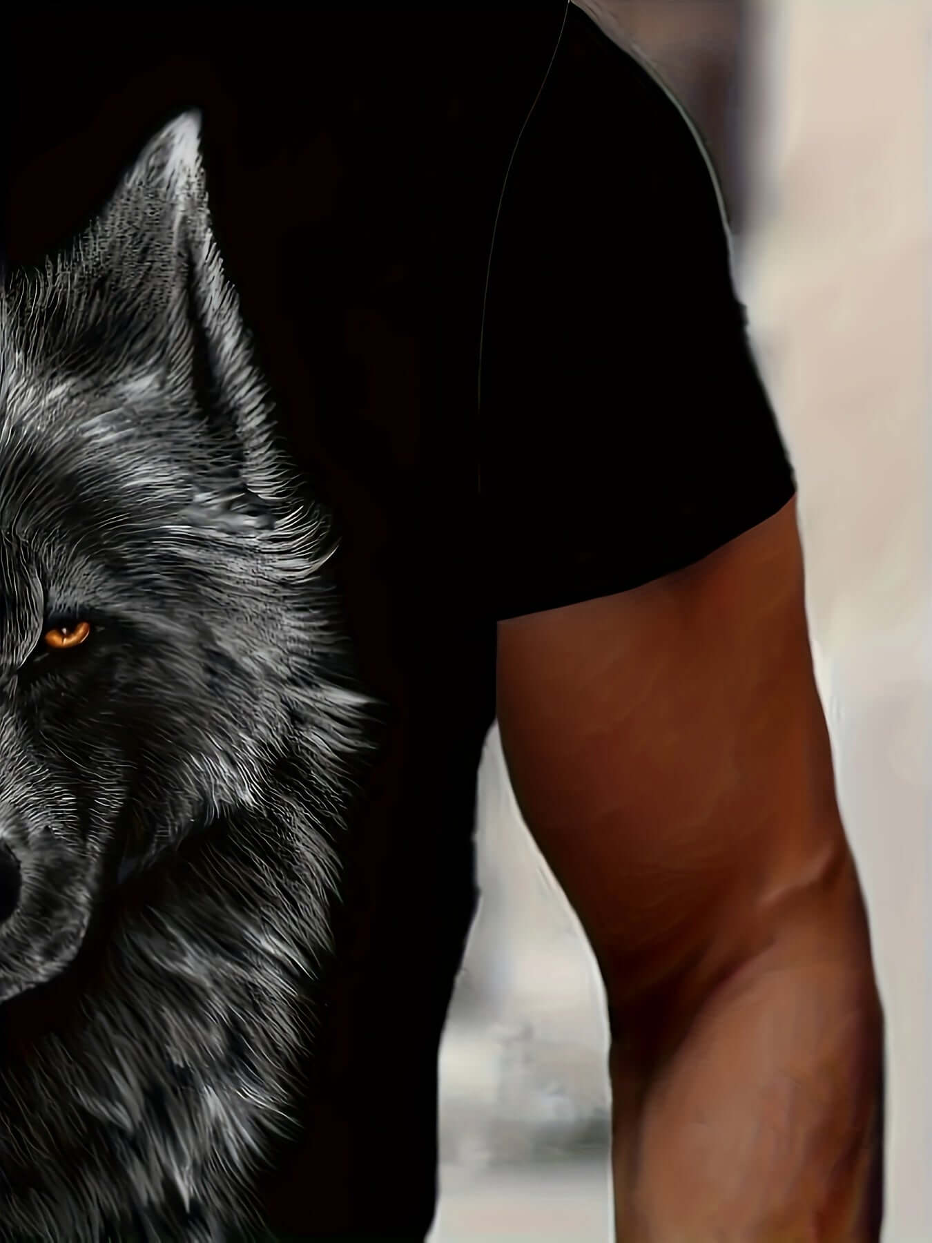 3D Digital Cool Wolf Contrast Color Eye Pattern Round Neck T-shirt, Men's Summer Outdoor Activity Fashion Top eprolo