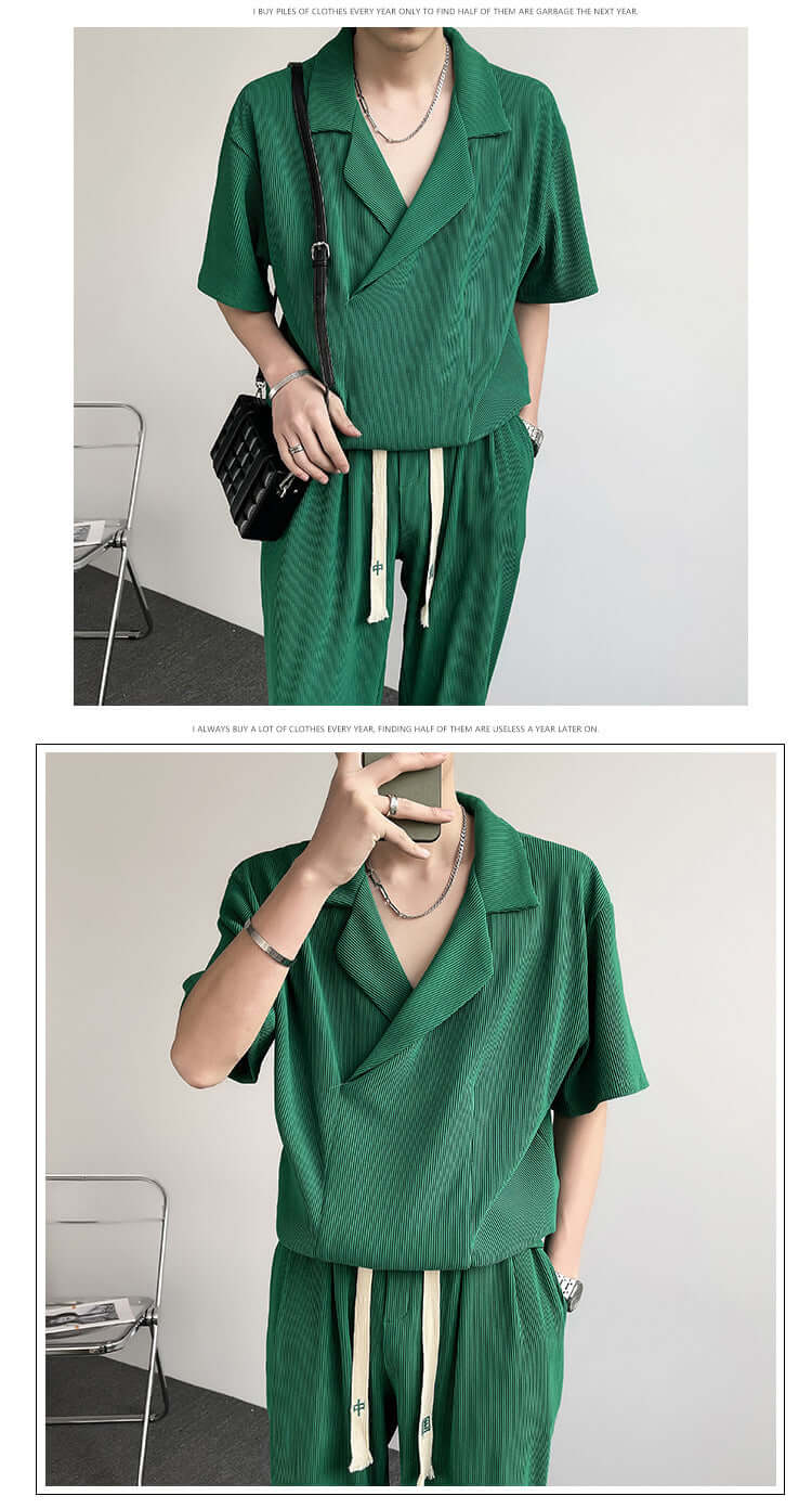 Summer Thin Ice Silk Shirt Outfit Men's Leisure Sports Two-piece Set eprolo