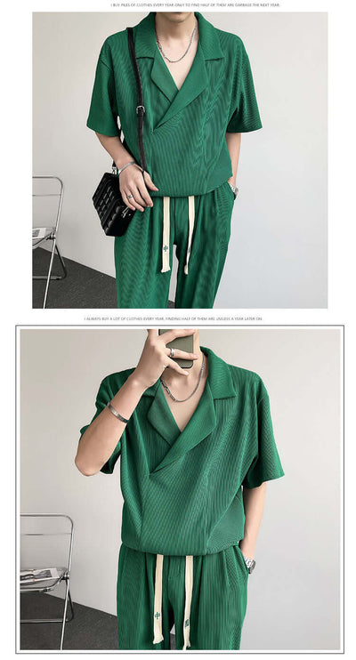 Summer Thin Ice Silk Shirt Outfit Men's Leisure Sports Two-piece Set eprolo