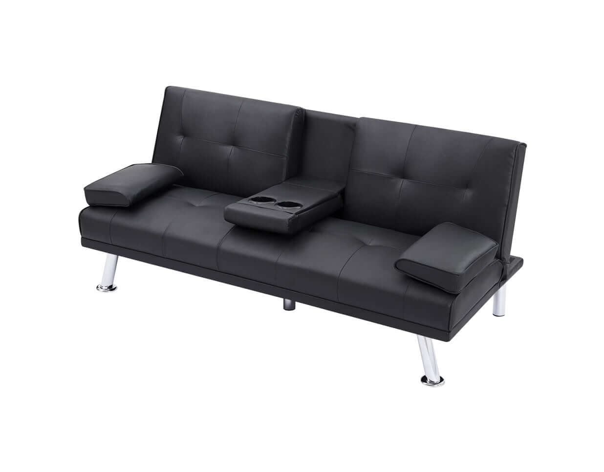 Black PU 66inch Sleeper Sofa,2-seat Sofa With Cup Holder, Folding Sofa Bed, Accompany Two Head Pillows eprolo