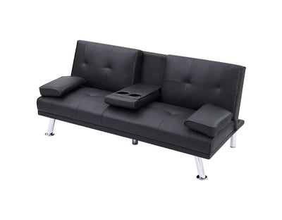 Black PU 66inch Sleeper Sofa,2-seat Sofa With Cup Holder, Folding Sofa Bed, Accompany Two Head Pillows eprolo