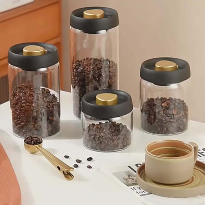Vacuum Sealed Jug Set Black Coffee Beans Glass Airtight Canister Kitchen Food Grains Candy Keep Good Storage Jar Set Kitchen Gadgets eprolo video