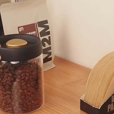 Vacuum Sealed Jug Set Black Coffee Beans Glass Airtight Canister Kitchen Food Grains Candy Keep Good Storage Jar Set Kitchen Gadgets eprolo video