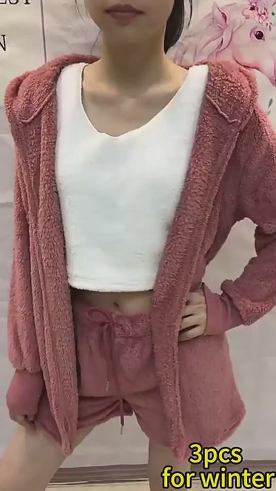 3pcs Womens Clothing Long Sleeve Crop Tank Top And Drawstring Shorts Pajama Set eprolo video